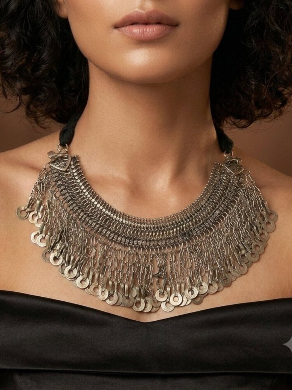 Silver Kuchi Choker Necklace: Vintage Tribal Tassel Jewelry